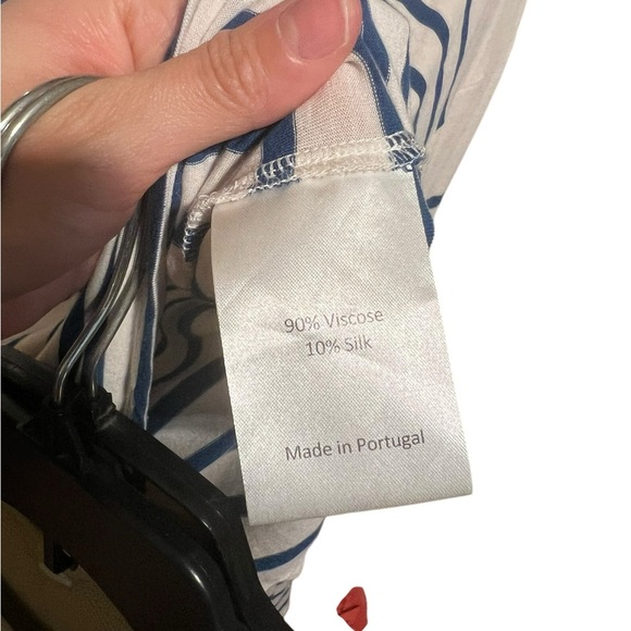 LA LIGNE NYC White Navy Stripe Viscose Silk Teddy Tee - Picture 7 of 8